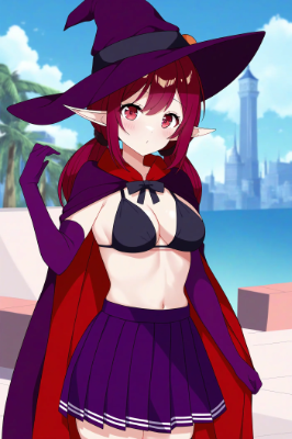 ビキニ+プリーツスカートのエルフ魔女さん