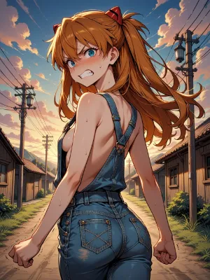 夕焼けと怒るアスカ