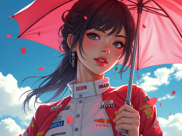 傘を持っているレースクイーン