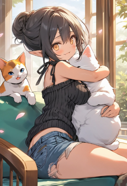 エルフさんとおっきいにゃんこ（そのポジション代われᐠ( ᐖ )ᐟ）