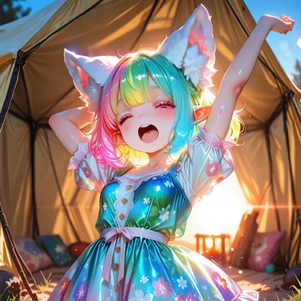 12枚）あくびをするケモ耳エルフさん