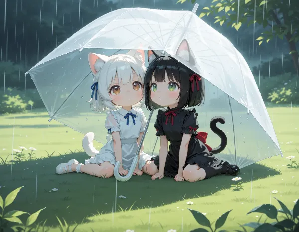 白猫と黒猫・雨宿り