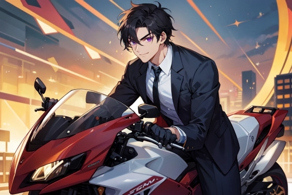 バイクに乗る黒髪短髪青年・真面目版（16枚）