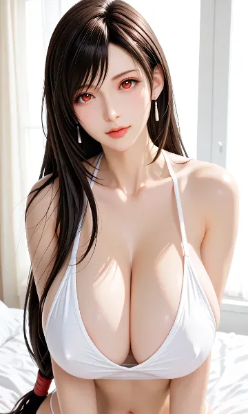 朝陽に輝く白いビキニのティファ