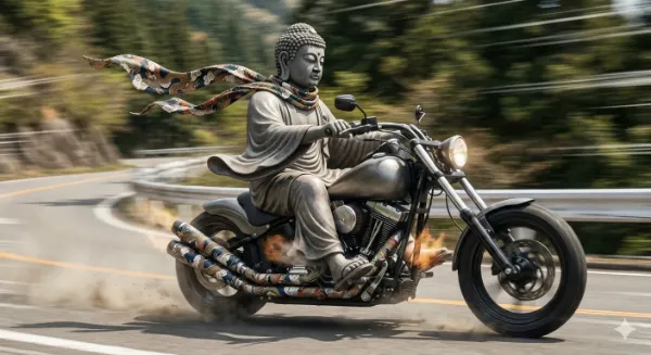 【和柄マフラー】大仏と和柄マフラー