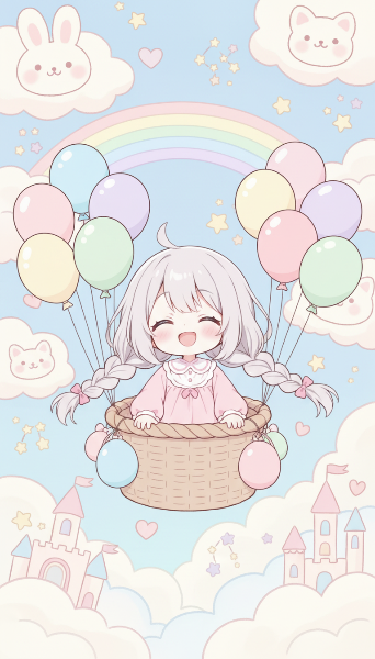 風船バスケットに乗る女の子