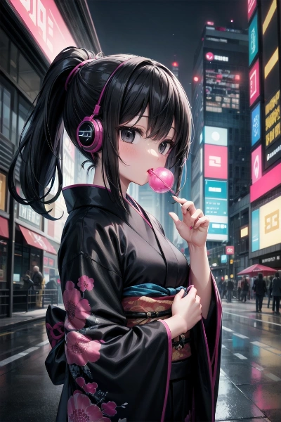 samurai girl blowin\' a bubble gum