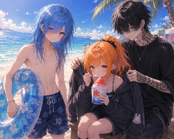 夏の浜辺で溶けるかき氷