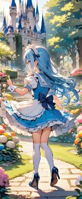 青髪メイドさんの後ろ姿