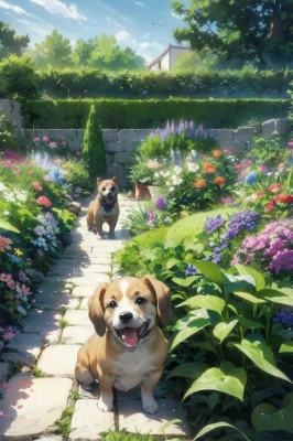 子犬たちのいる庭