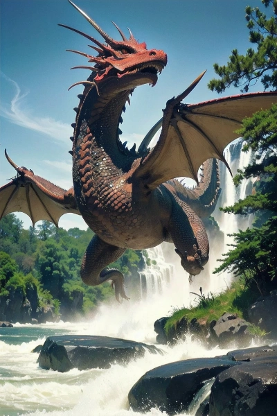 壮大な滝とドラゴン