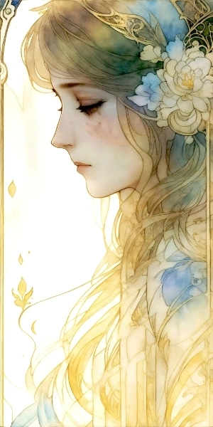 ミュシャ　涙　水彩