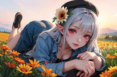 花に囲まれて