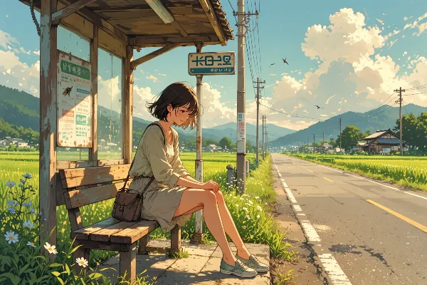田舎のバス停で待つ、少女の夏