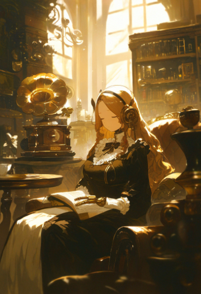 蓄音機と停止中のオートマタメイド