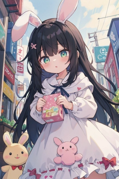 お菓子狙ってウサギさんついてくる…