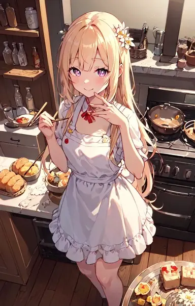 料理する金色の髪の少女