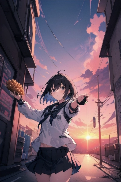 天麩羅を持つ少女