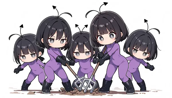アリ少女たちの力強い土掘り作戦