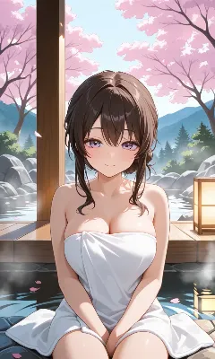 桜湯に微笑む美女