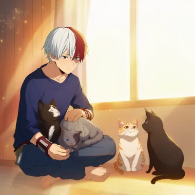 プロヒーローショートと5匹の猫