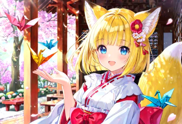 風に舞う折り鶴