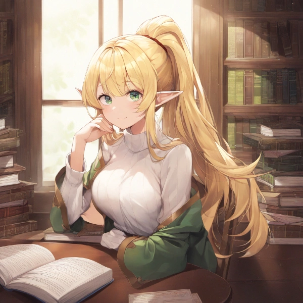読書中のエルフちゃん