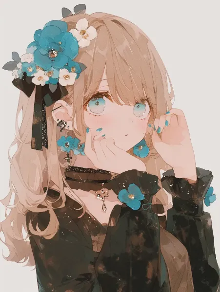 青い花飾りの少女