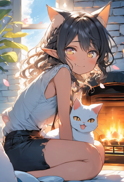 見つめる妖精姫と三毛猫