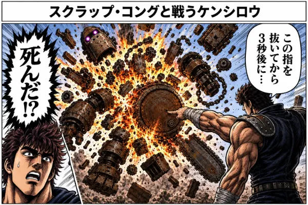 スクラップ・コングと戦うケンシロウ