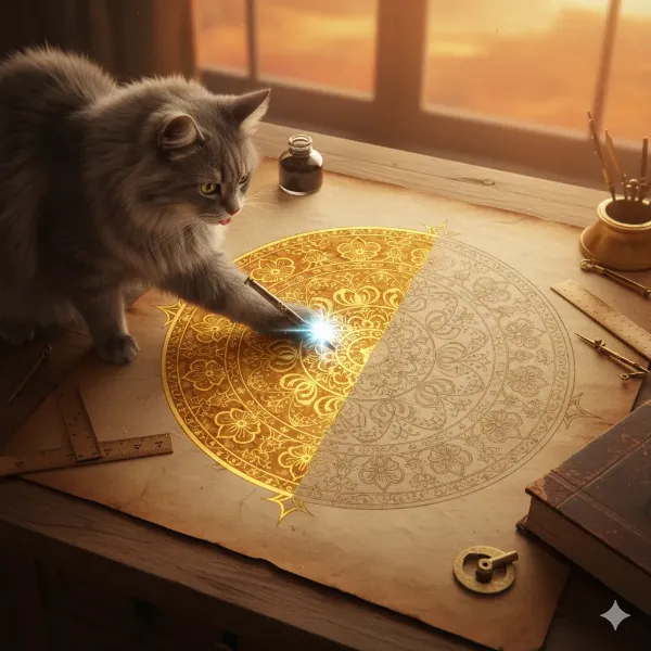 夕暮れの魔法猫と黄金の曼荼羅