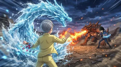水と炎の激突！デジタル召喚バトル