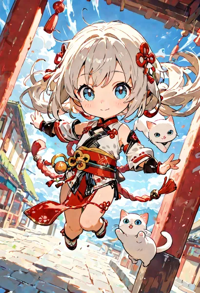 猫と舞う白髪の巫女