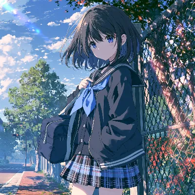 放課後のフェンスに寄りかかる少女
