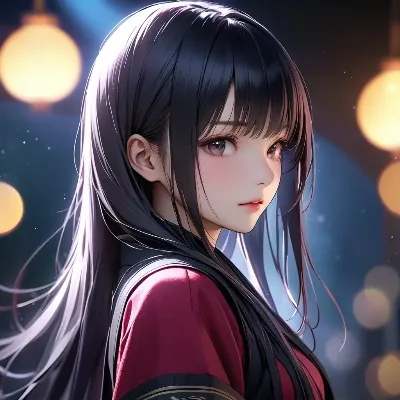 夜灯りに浮かぶ黒髪の少女