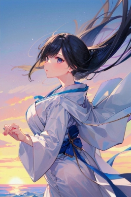 夕暮れの海辺にて