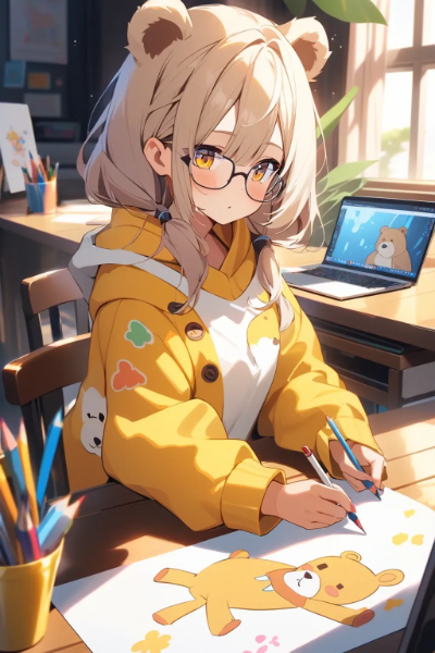 クマさんを描いているクマさん