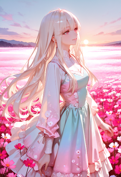 夕暮れの花畑で紡ぐ少女の記憶