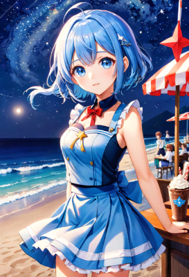 星空と青髪さん
