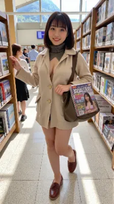 あのセーターを中に着てますw　館内でまずマフラーを取って。これでコート脱いでも裸じゃないし大丈夫w