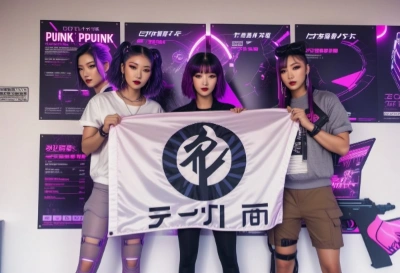 AIパワーで写真\"流山市拠点地域団体＆DJチームおとえん様主催イベントのお手伝いをした時\"をニューレトロサイバーパンク化