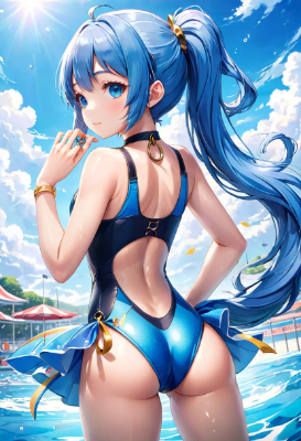 水着姿の青髪さん