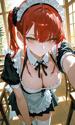 赤髪サイドテール　メイド