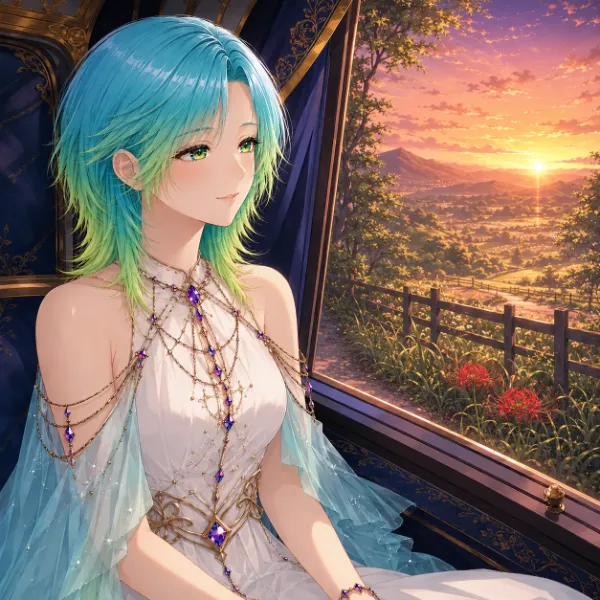 夕焼けを眺める美少女