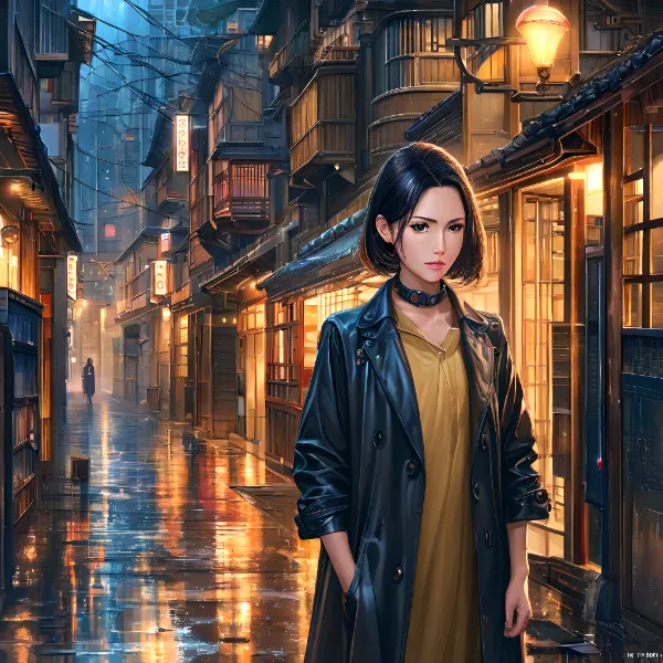 雨に濡れた帰途の教授