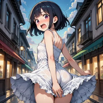 夕暮れ時の路地の強風