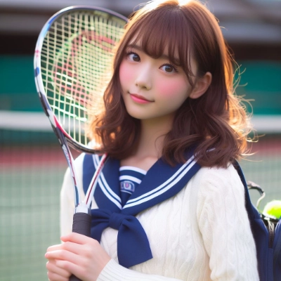 テニスする女子高校生