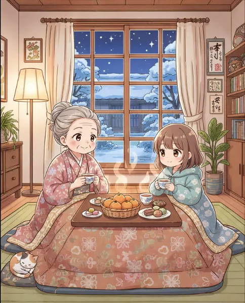 冬の夜の祖母と孫の語らい