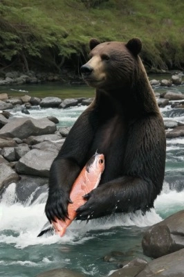 サーモンを食べる熊