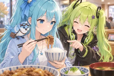碧衣と蛍(2026/10/16、牛丼屋にて)